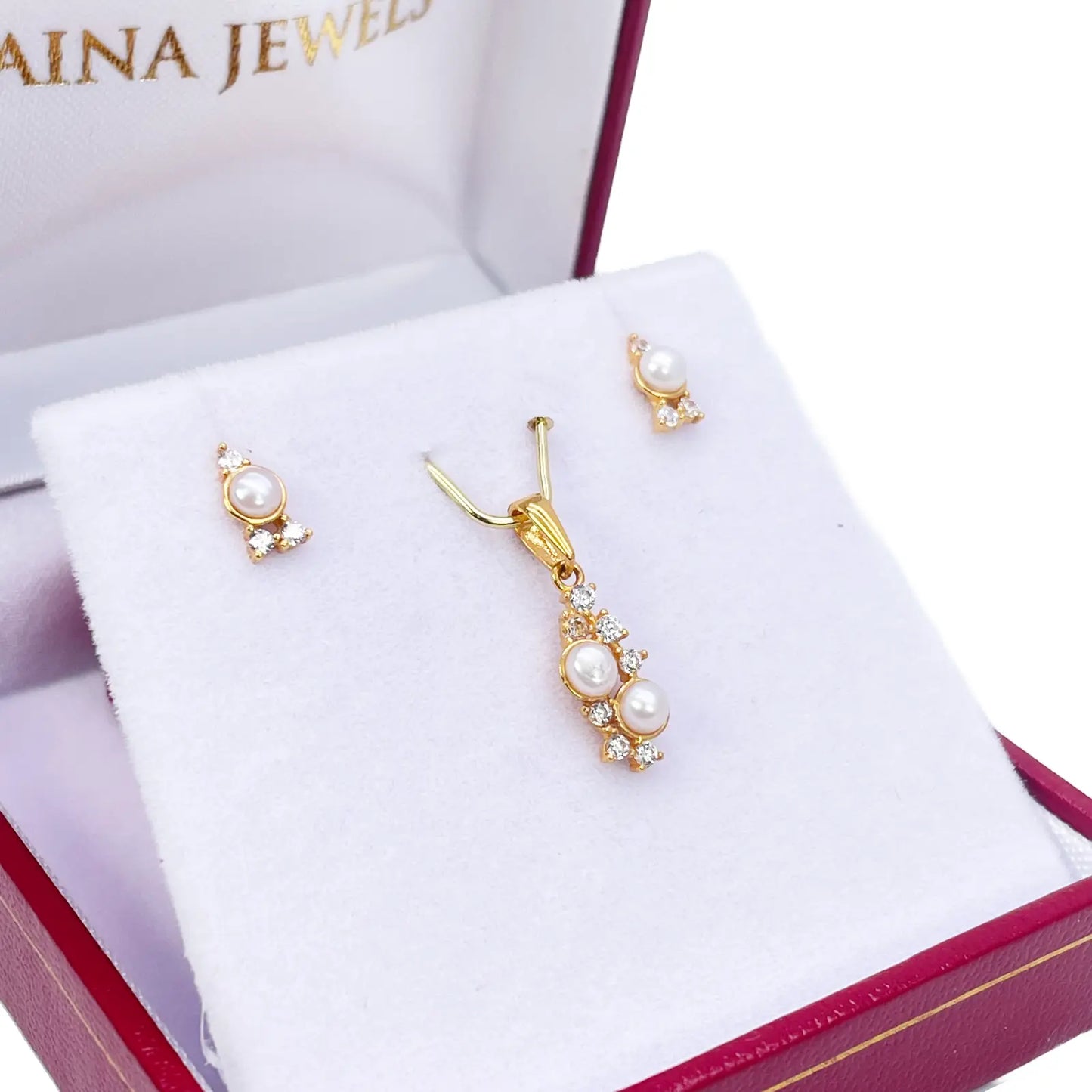 22ct Yellow Gold Round Freshwater Pearl Bubble Pendant and Matching Earrings Set 