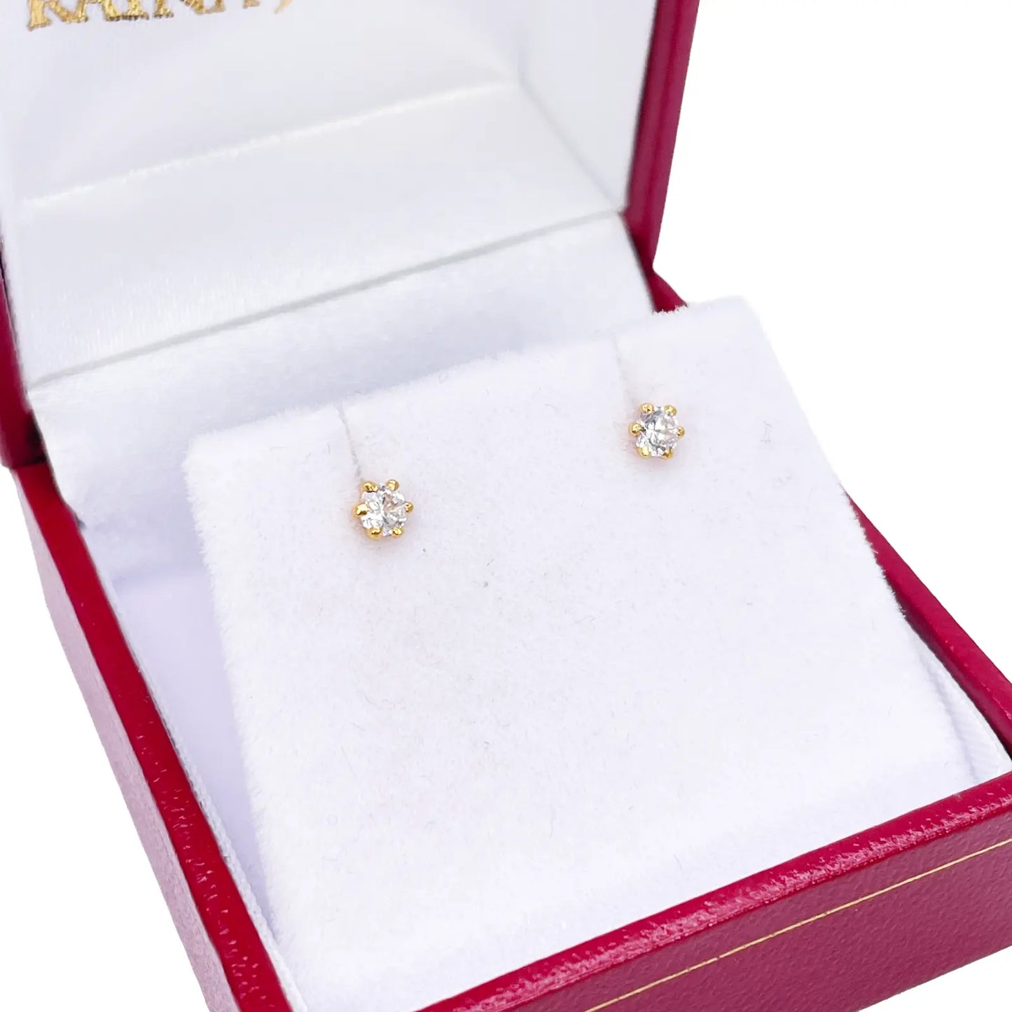 22ct Yellow Gold Six Claw Prong Cubic Zirconia Children's Earrings 3mm Width 