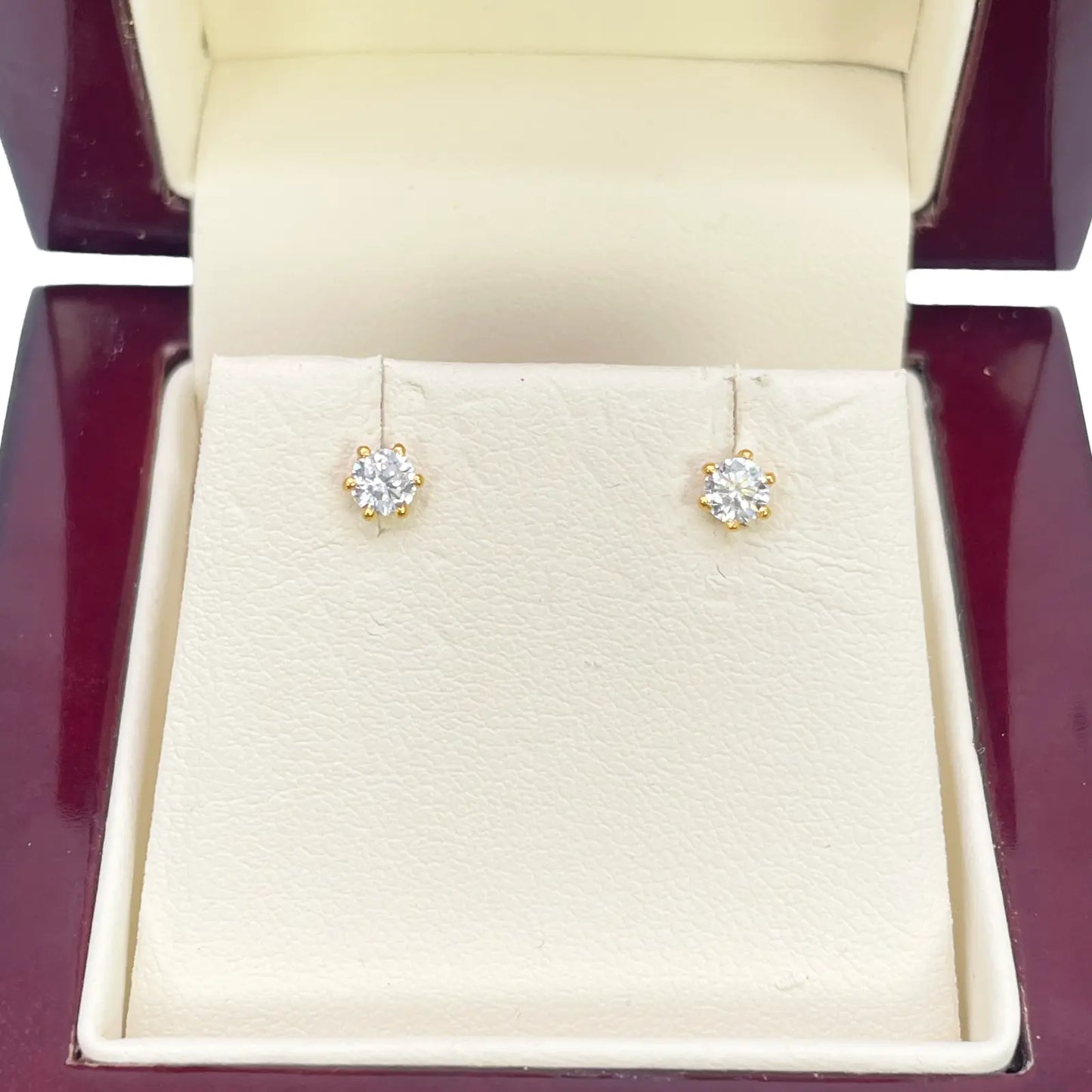 22ct Yellow Gold Six Claw Prong Cubic Zirconia Children's Earrings 4mm Width 