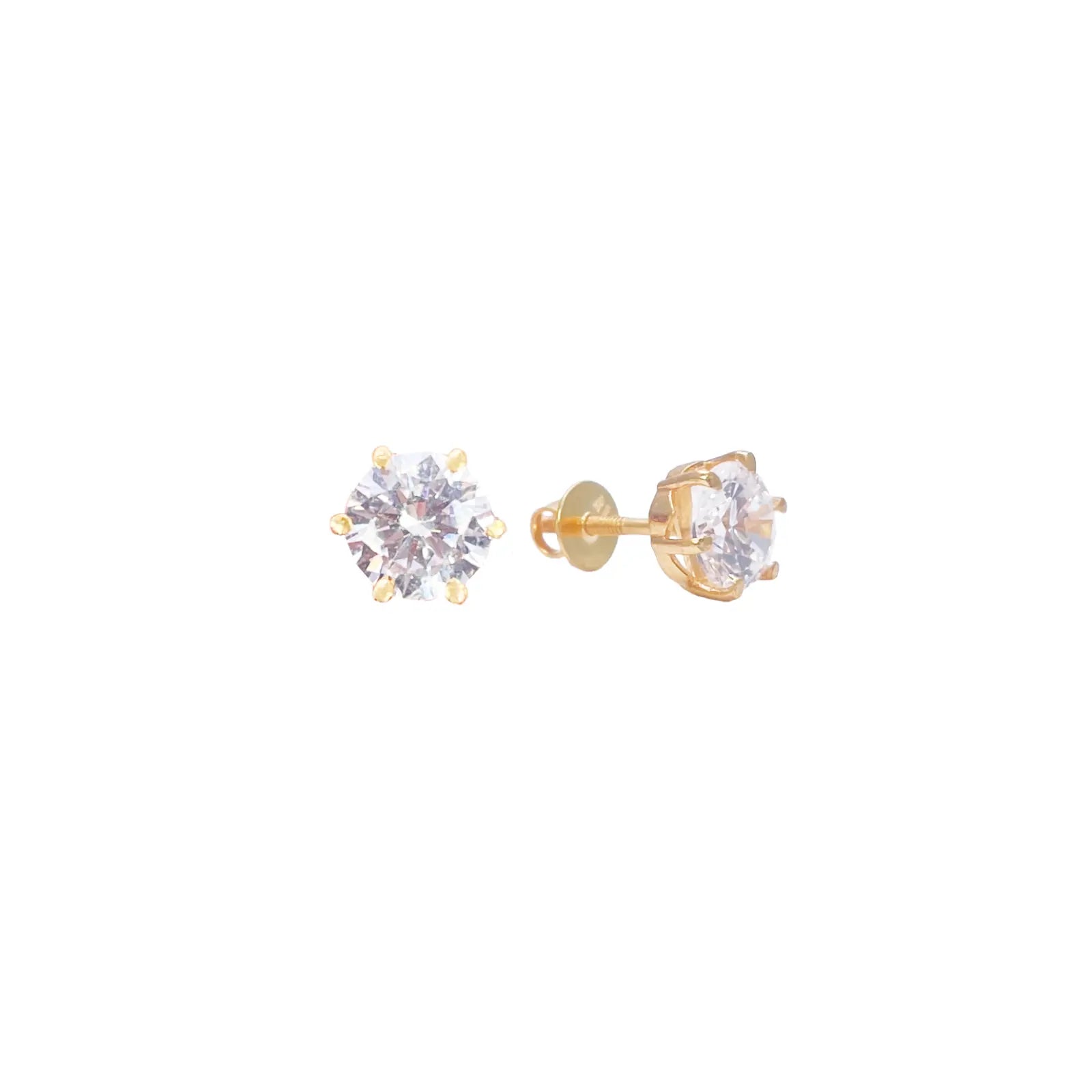 22ct Yellow Gold Six Claw Round Cubic Zirconia Stud Earrings 4mm 