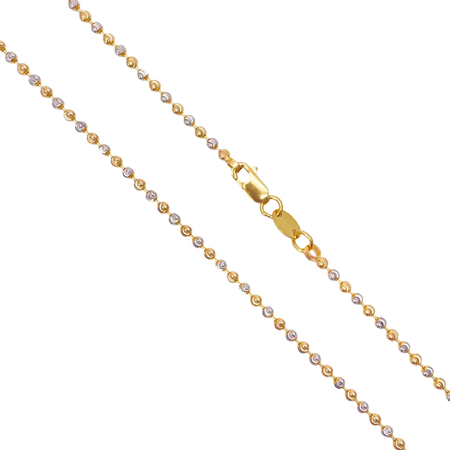 22ct Yellow Gold Two-Tone Diamond-Cut Ball Beaded Chain Necklace 1.9mm  Gold Necklaces