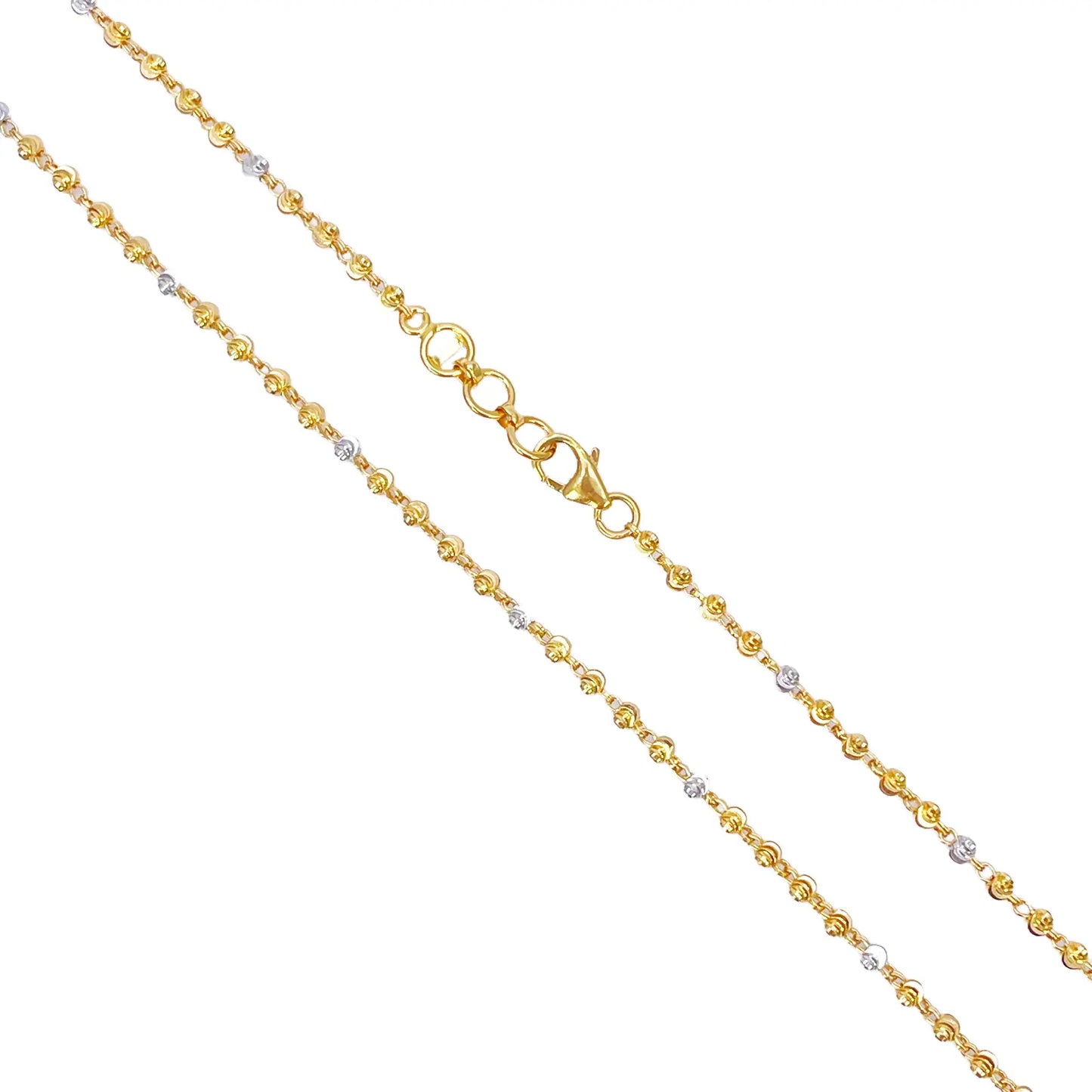 22ct Yellow Gold Two-Tone Diamond Cut Ball Beaded Necklace 18 Inches 2.3 Width 