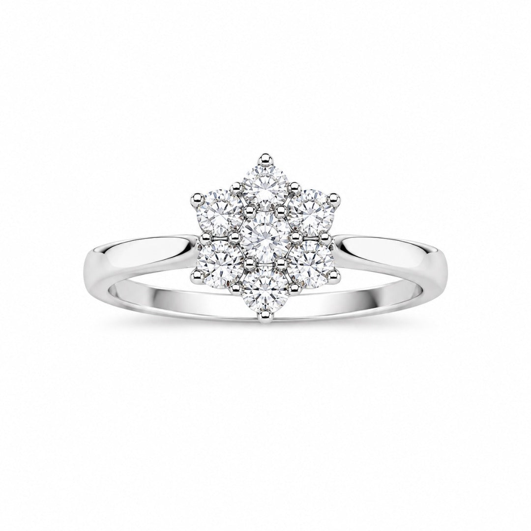 14ct White Gold 0.32ct Natural Diamond Seven Stone Daisy Cluster Flower Ring
