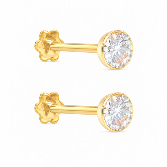 22-karaats geelgouden ronde bezel kinder oorstekers 2,5-4,5mm