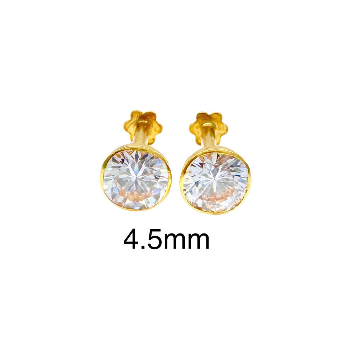 Boucles d'oreilles clous pour enfants en or jaune 22 carats serti clos rond 2,5-4,5 mm