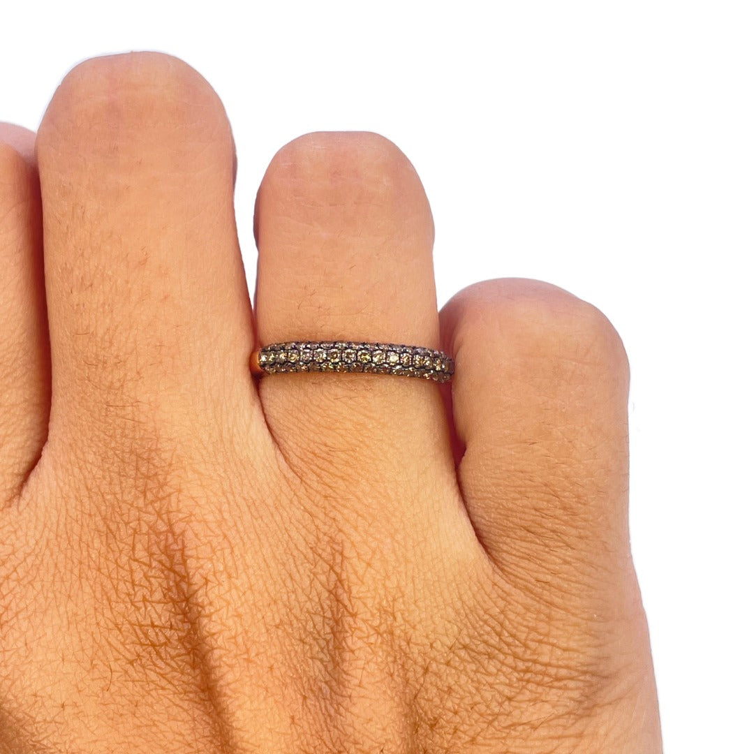 14ct White Gold Natural Champagne Diamond Dome Pav� Ring 0.36ct