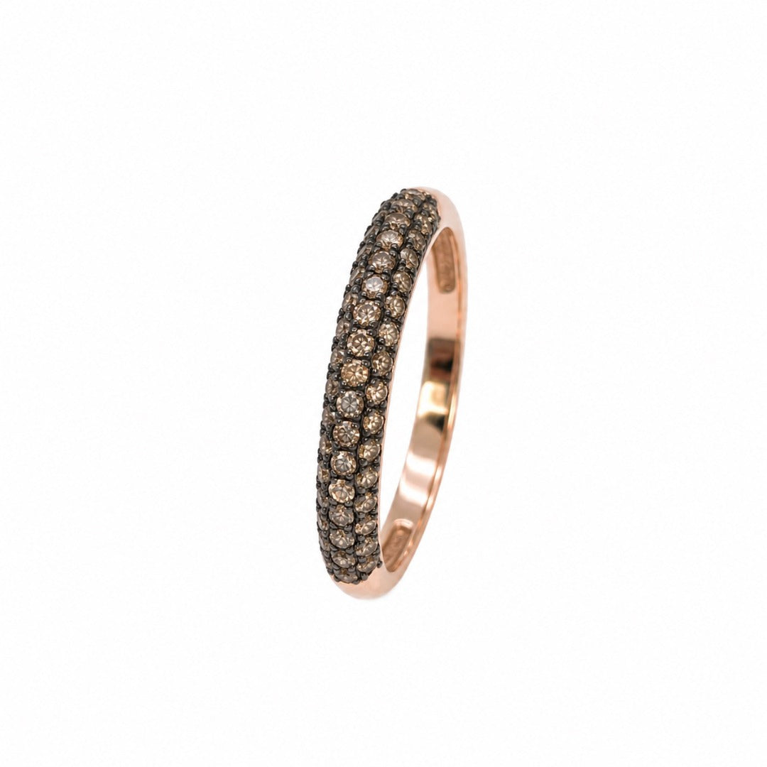 14ct Rose Gold Natural Champagne Diamond Dome Pav Ring 0.36ct