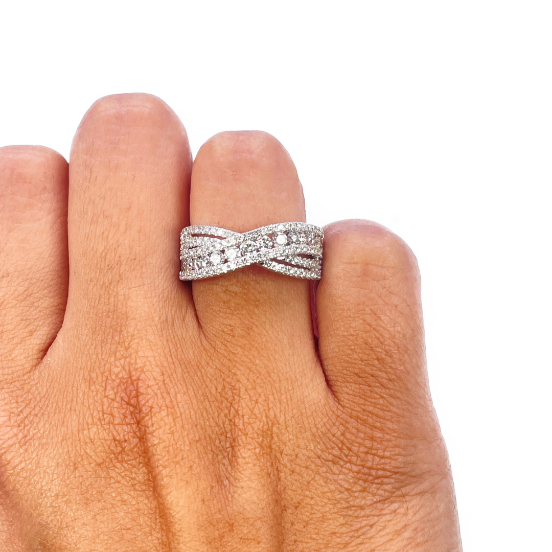 18ct White Gold Natural Diamond Crossover Pav� Ring 1.00ct