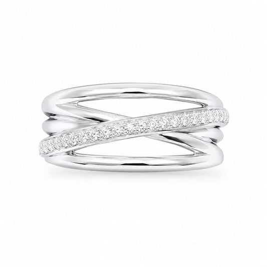 Bague Demi-Alliance Croisée Polie Diamants en Or Blanc 18 carats 0,12 carat