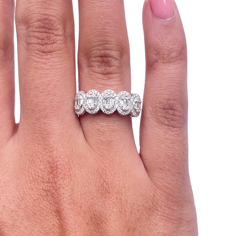 18ct White Gold Natural Diamond 5 Cluster Baguette Ring 0.49ct
