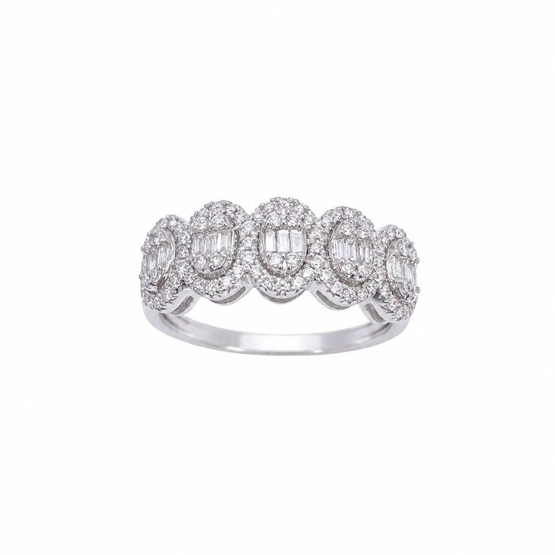 18ct White Gold Natural Diamond 5 Cluster Baguette Ring 0.49ct