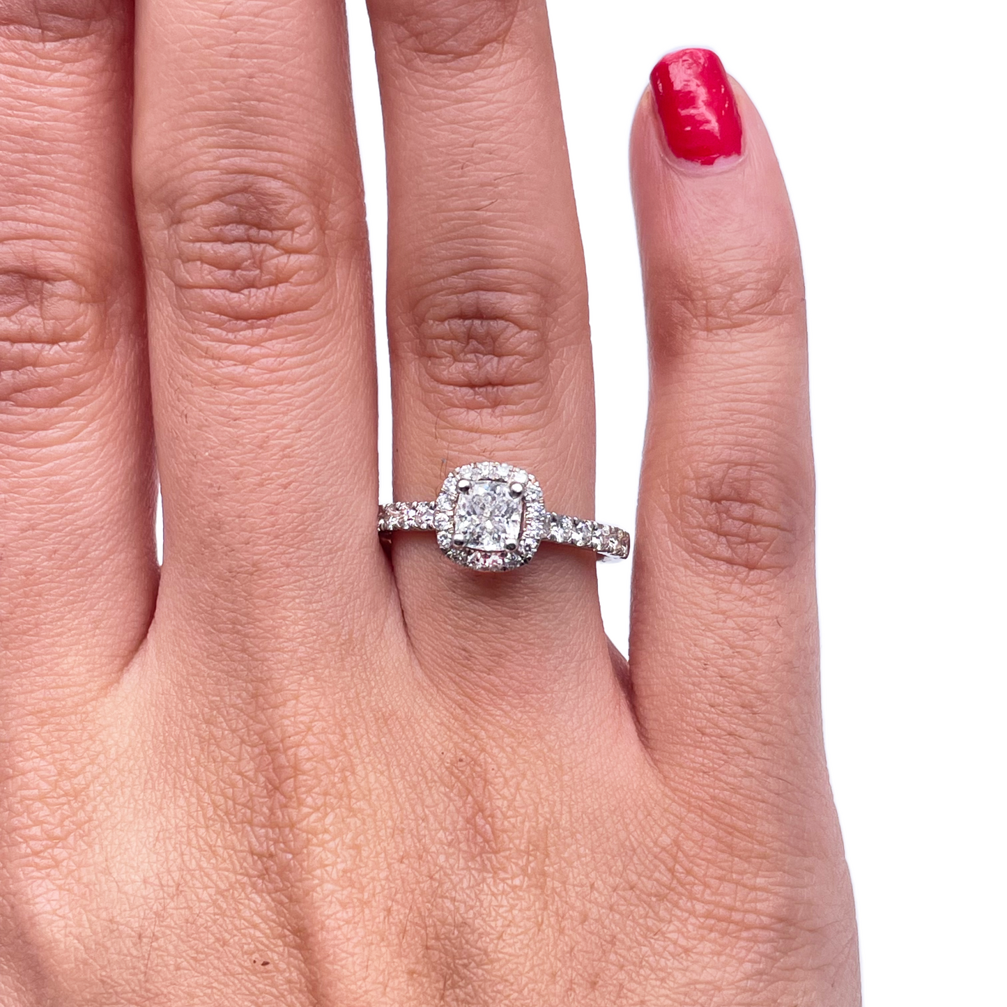 14ct White Gold 4-Claw Cushion Natural Diamond  Engagement Ring 1.28ct