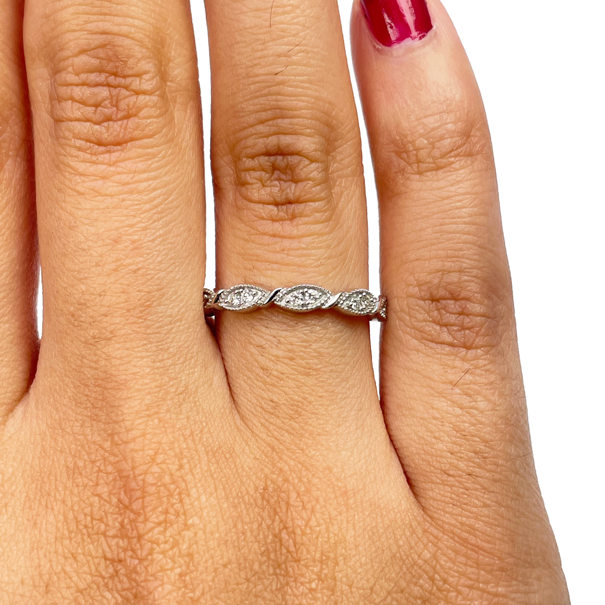 18ct White Gold Natural Diamond Twisted Milgrain Ring 0.11ct