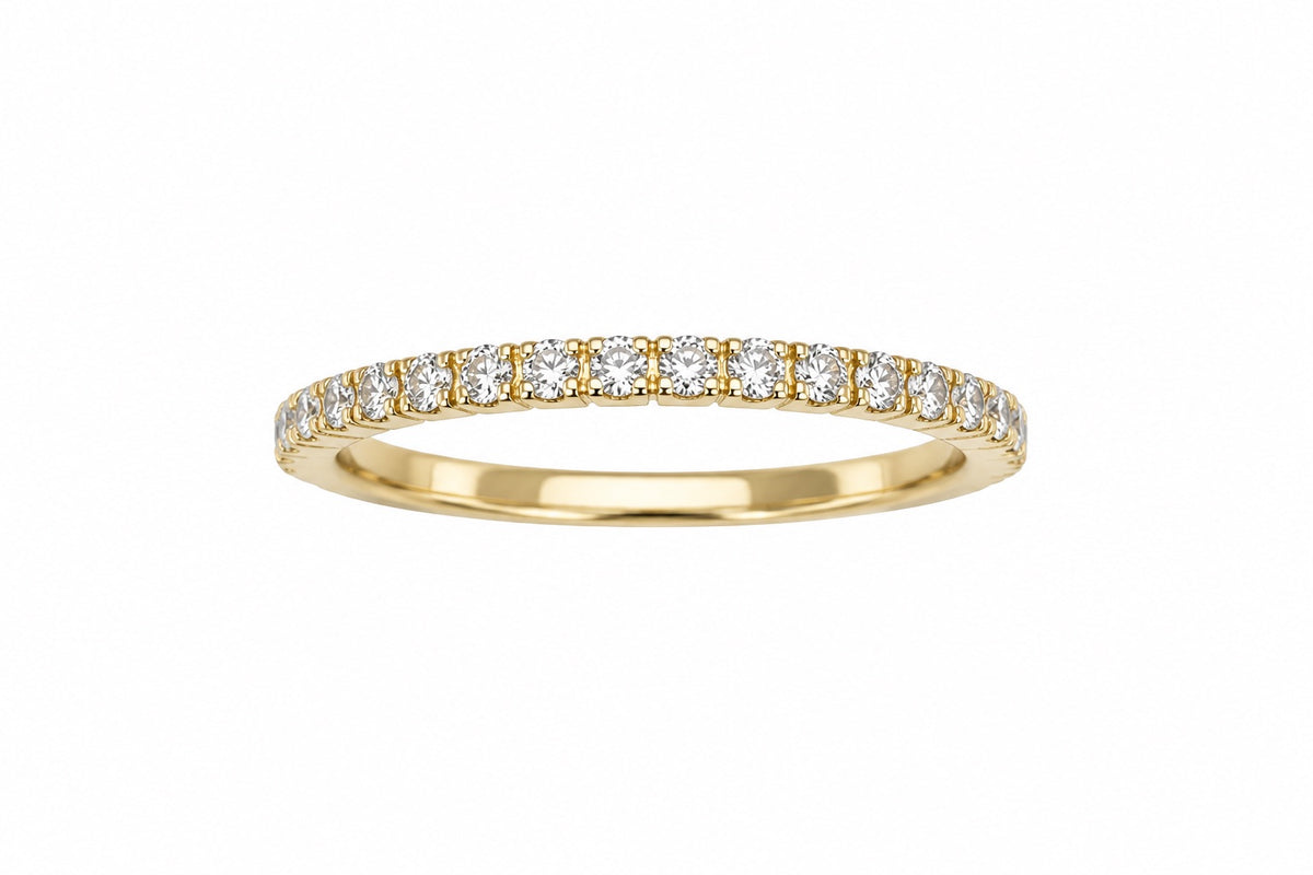 18ct Yellow Gold Round Diamond Half Eternity Band Claw Set 0.26ct