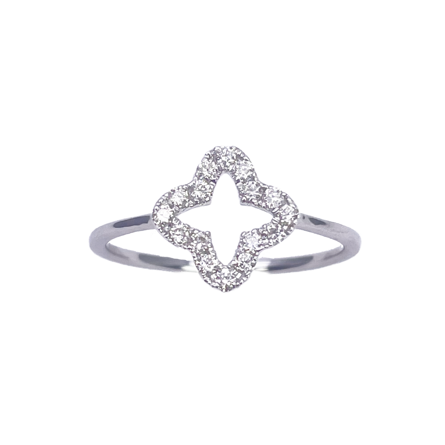 18kt witgouden diamanten klaver/bloemvormige ring 0,19ct