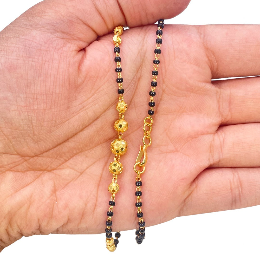 Collier mangalsutra en or jaune 22 carats avec perles taillées au diamant, 18,5 pouces