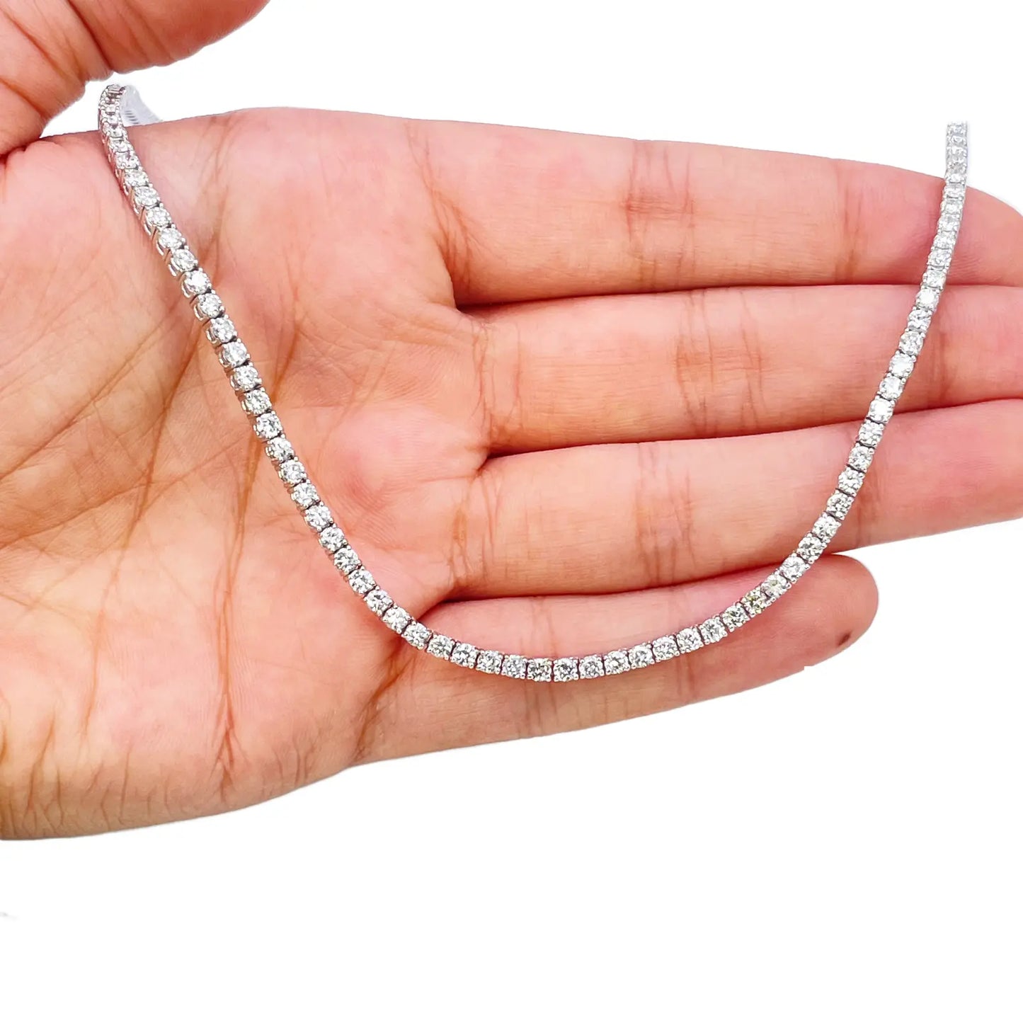 14ct White Gold Diamond Tennis Necklace 7.74ct 17''inches 