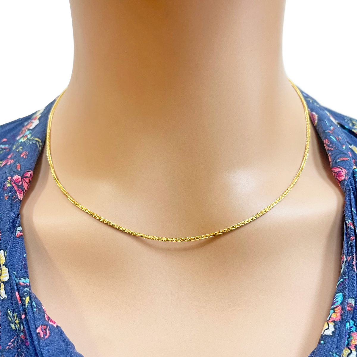 Collier chaîne Spiga en or jaune 22 carats 18 pouces 1,4 mm de large