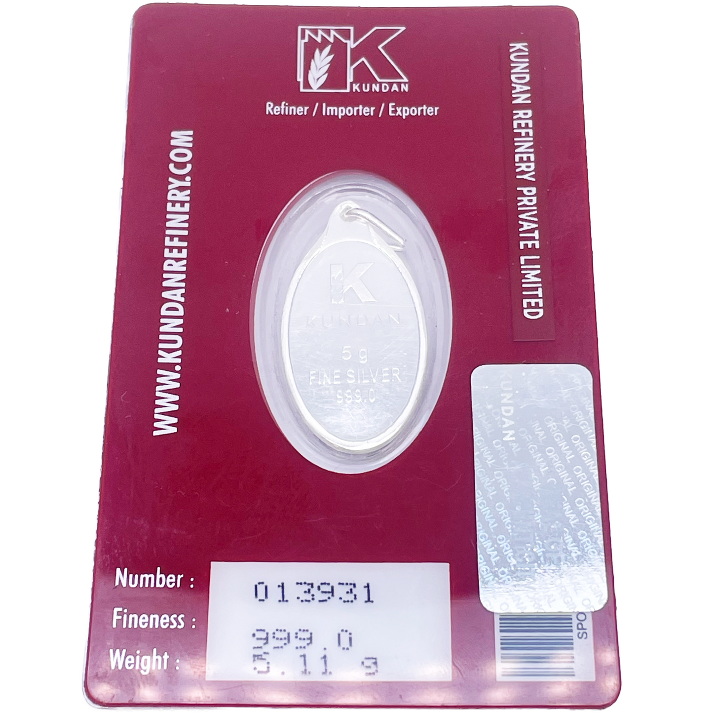999,9 puur zilver 5 gram gekleurde Shankar / Shiva hanger verzegelde verpakking