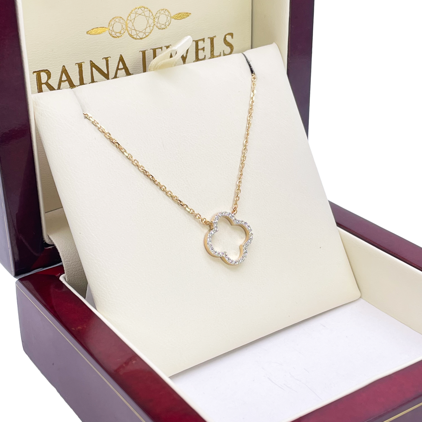 Collier élégant en or jaune 14 carats avec pendentif fleur ouvert serti de diamants 0,15 carat, 45 cm