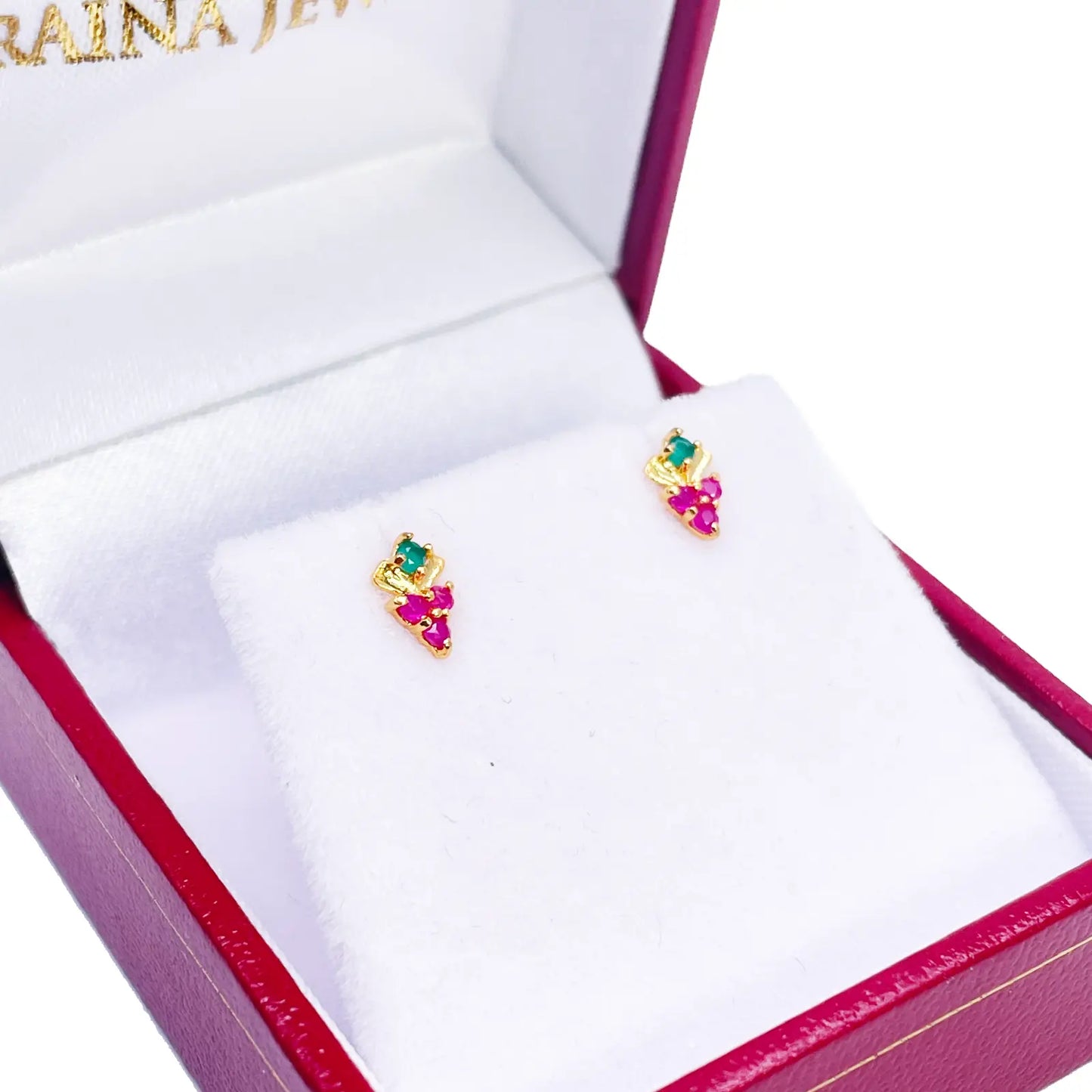 22ct Yellow Gold Children's Colourful Fruit Small Gemstone Stud Earrings 