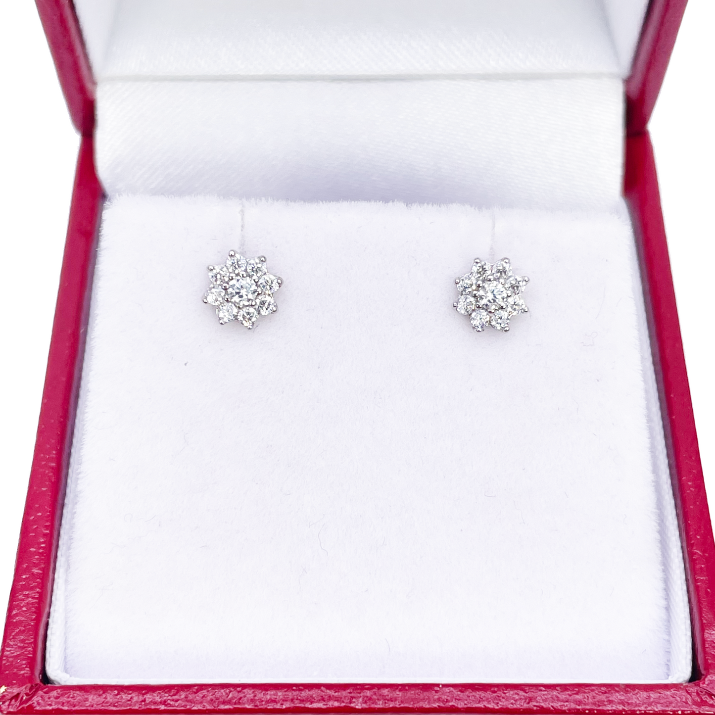 Boucles d'oreilles enfant motif fleur à huit pétales en oxyde de zirconium, or blanc 18 carats, longueur 5,5 mm