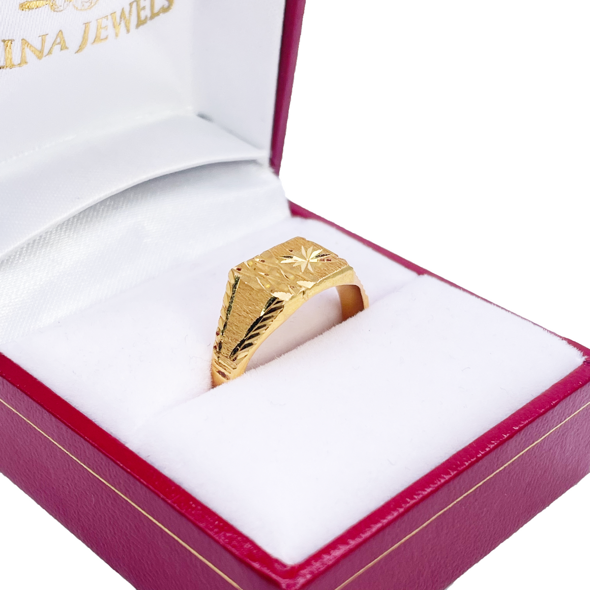 Bague de 8,4 mm en or 22 carats, carrée, avec motif texturé et finition polie, coupe diamant