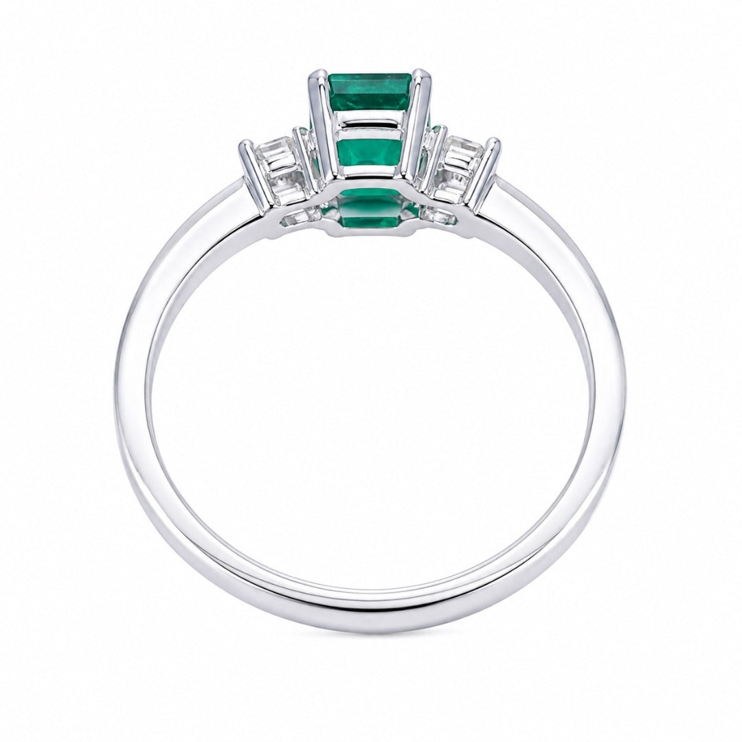 18-karaats gouden ring met smaragd en diamant, natuurlijke baguette en smaragd slijpvorm 0,75ct