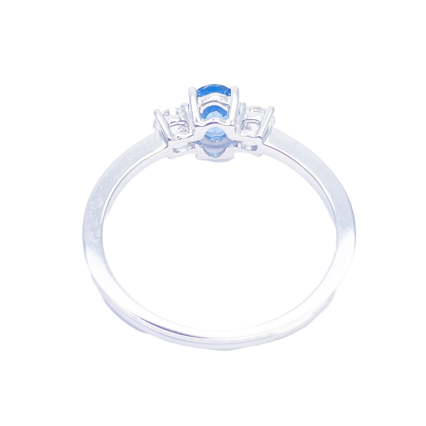 18kt Goud Natuurlijke Saffier Diamant Drie-Stenen Ring Rond & Ovaal Geslepen 0,65ct