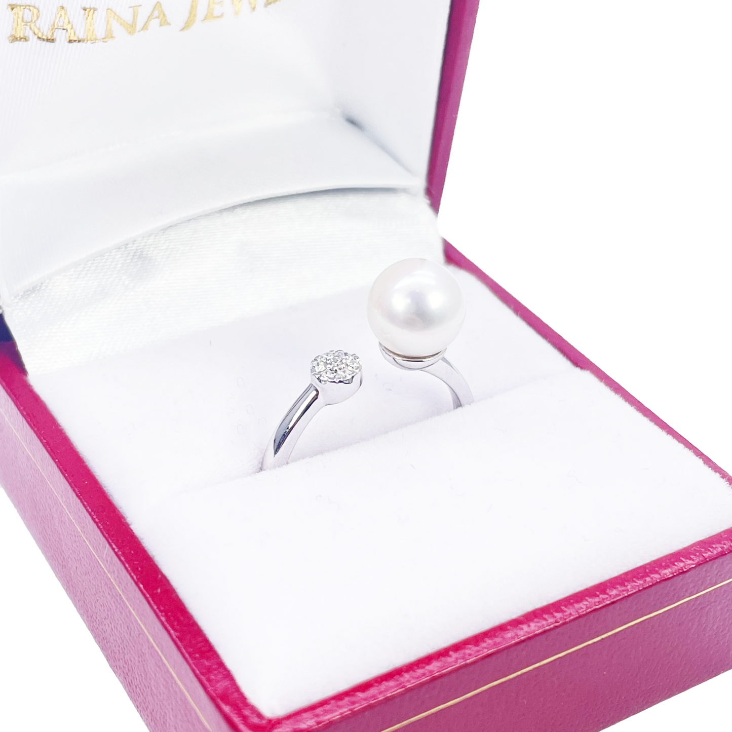18kt Goud Zoetwaterparel Diamant Ring Natuurlijke Ronde 0,05ct