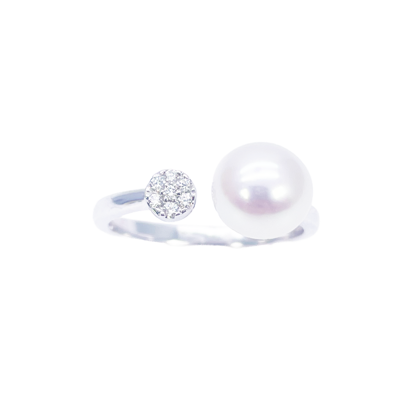 18kt Goud Zoetwaterparel Diamant Ring Natuurlijke Ronde 0,05ct