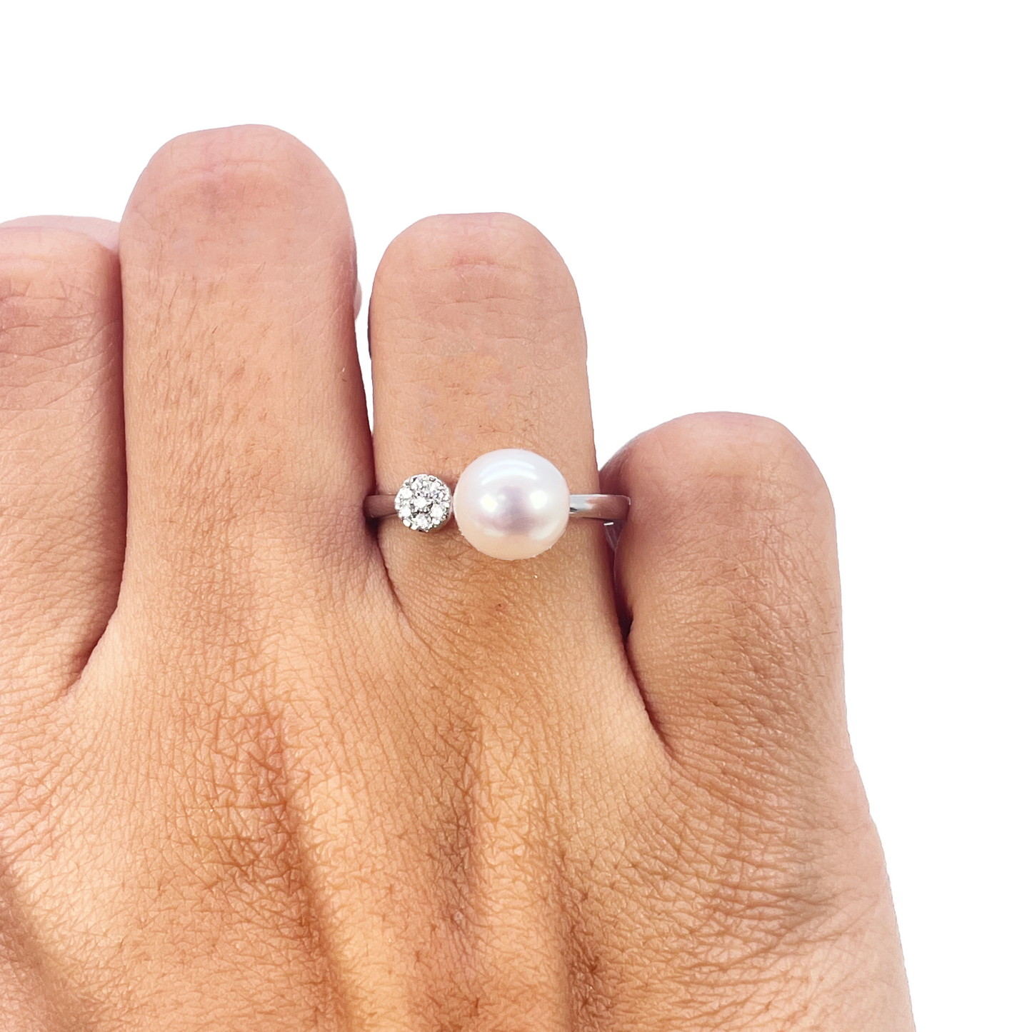 18kt Goud Zoetwaterparel Diamant Ring Natuurlijke Ronde 0,05ct