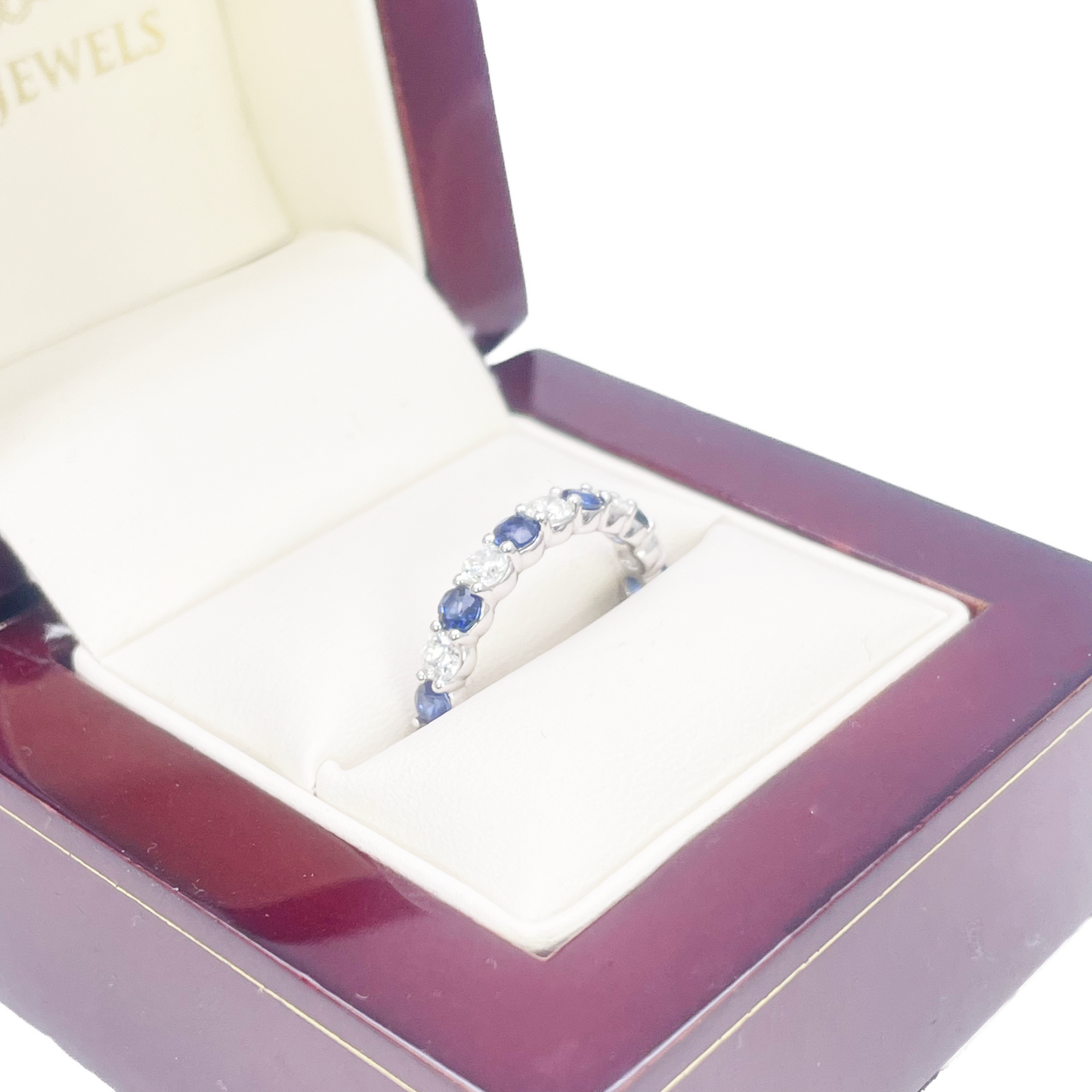 18kt gouden natuurlijke ronde diamant & saffier halve eternity stapelbare ring 1,20 ct