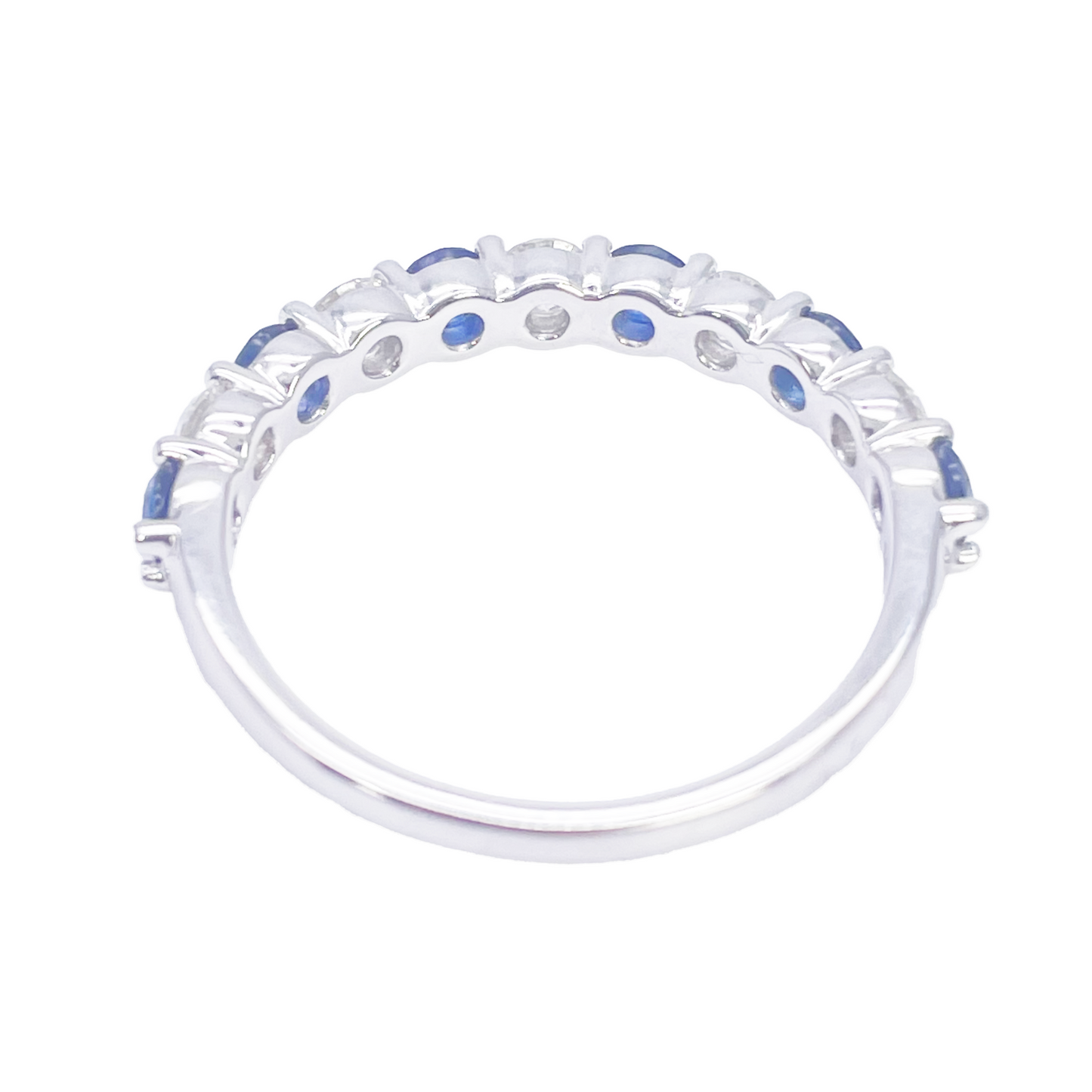 18kt gouden natuurlijke ronde diamant & saffier halve eternity stapelbare ring 1,20 ct