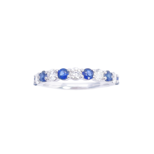 18kt gouden natuurlijke ronde diamant & saffier halve eternity stapelbare ring 1,20 ct