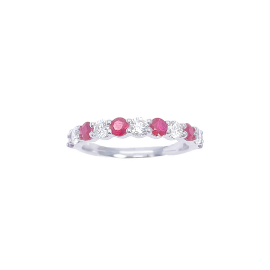 18kt gouden natuurlijke ronde diamant & robijn halve eternity stapelbare ring 1,05 ct