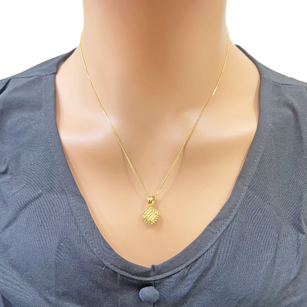 22kt gouden hartvormige hanger diamantgeslepen mesh hoogglans 18 mm lengte