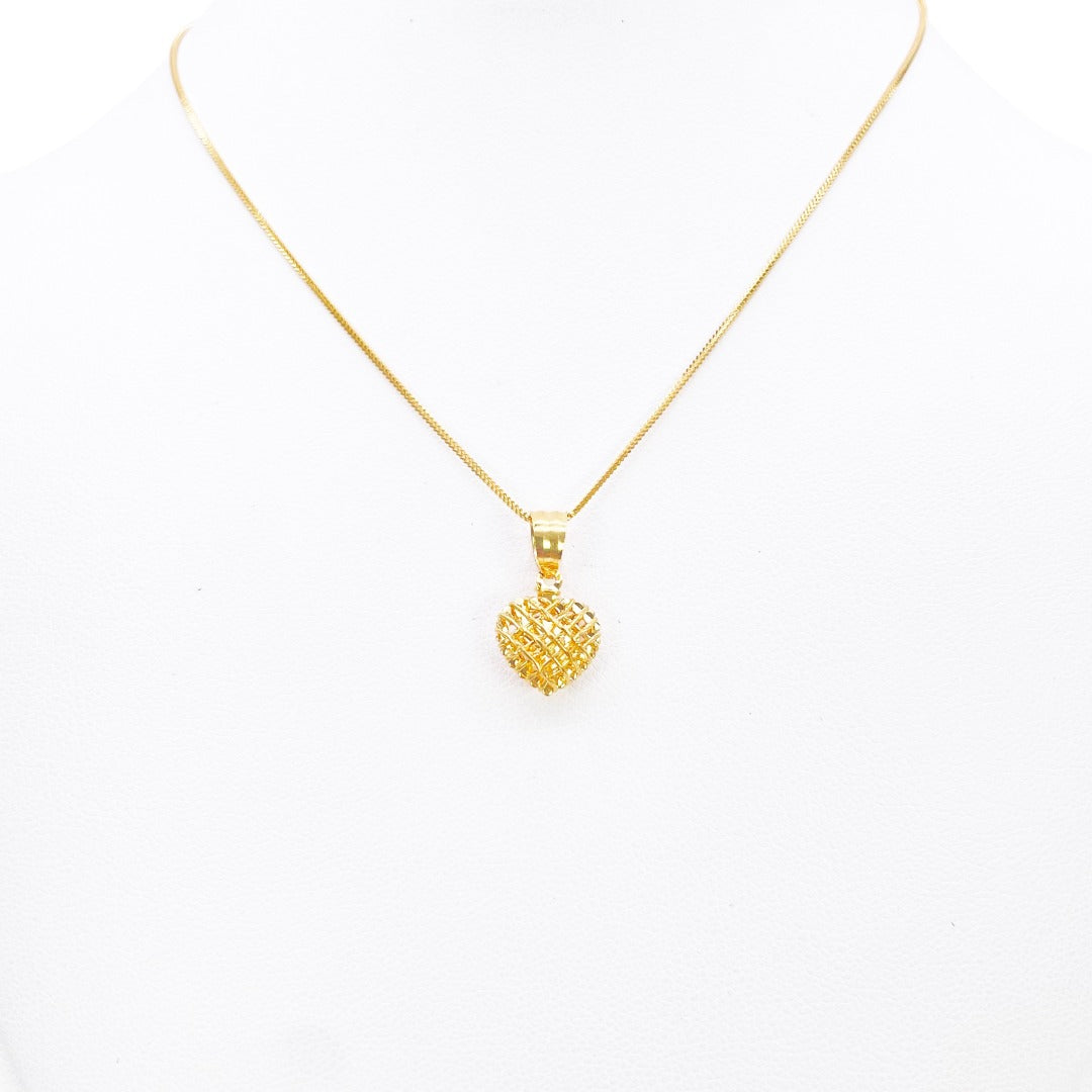 22kt gouden hartvormige hanger diamantgeslepen mesh hoogglans 18 mm lengte