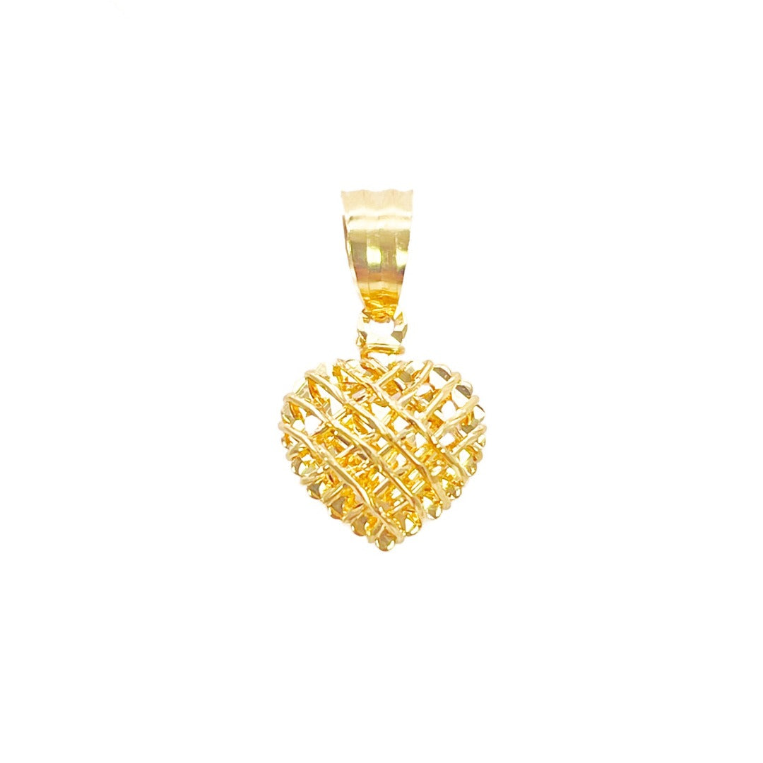 22kt gouden hartvormige hanger diamantgeslepen mesh hoogglans 18 mm lengte