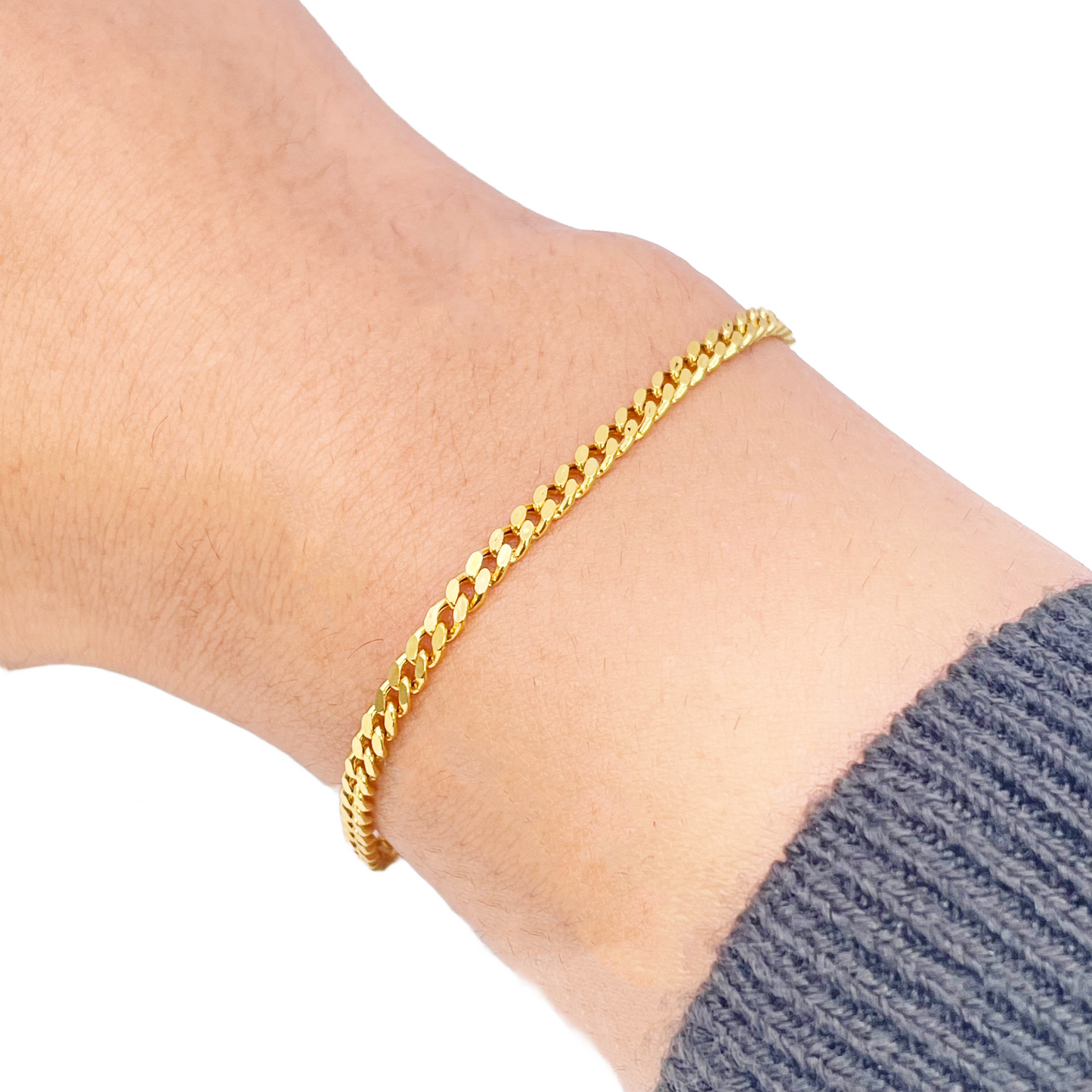 Bracelet en or 22 carats à maillons gourmette, poli miroir, 6,8 pouces