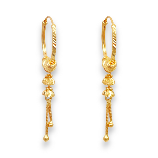 Boucles d'oreilles créoles huggie en or jaune 22 carats avec perles taillées au diamant, 14 mm