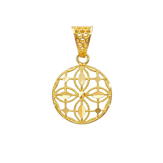22ct Yellow Gold Milgrain Open Flower of Life Round Pendant High Polish