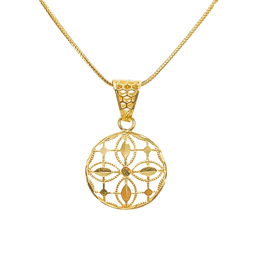 22ct Yellow Gold Milgrain Open Flower of Life Round Pendant High Polish