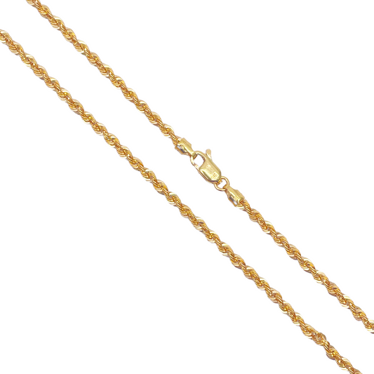 22ct Yellow Gold Lightweight Hollow Rope Chain Necklace 22 inches 2.6mm Width