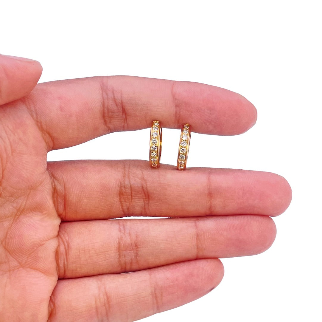 18ct Yellow Gold 0.33ct Natural Diamond Pave Set Huggie Hoop Earrings