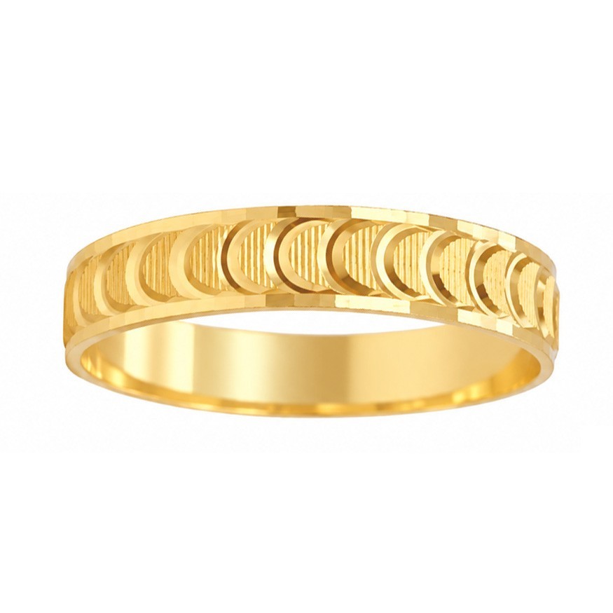 22ct Yellow Gold Diamond Cut Half-Moon Wedding Band  Faceted Bevelled Edge