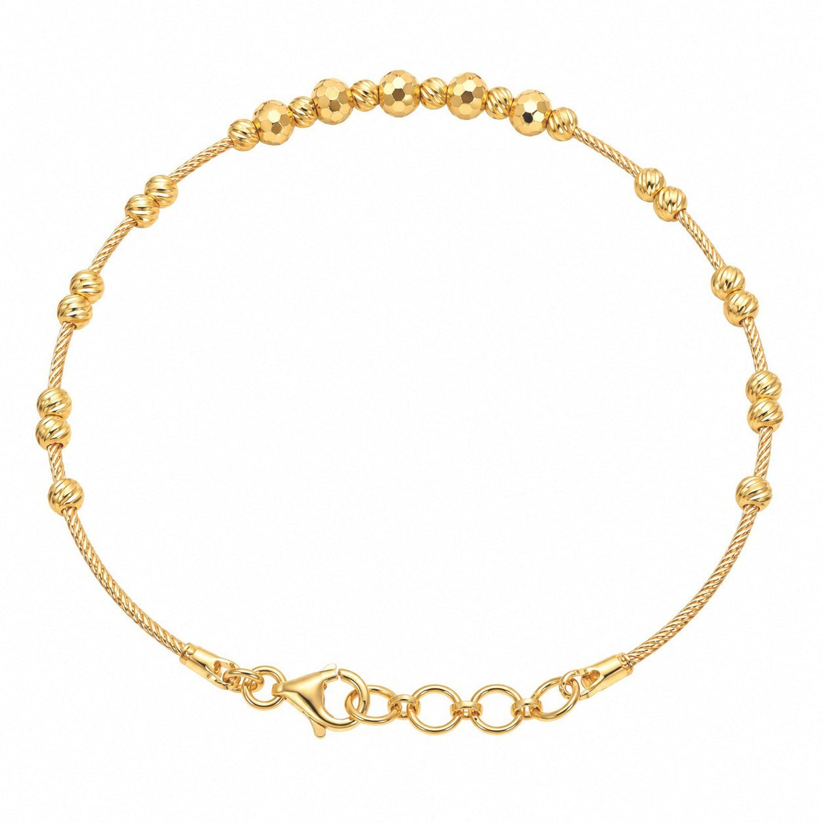 22ct Yellow Gold Beaded Bracelet Diamond Cut Bead Cluster Twisted Wire