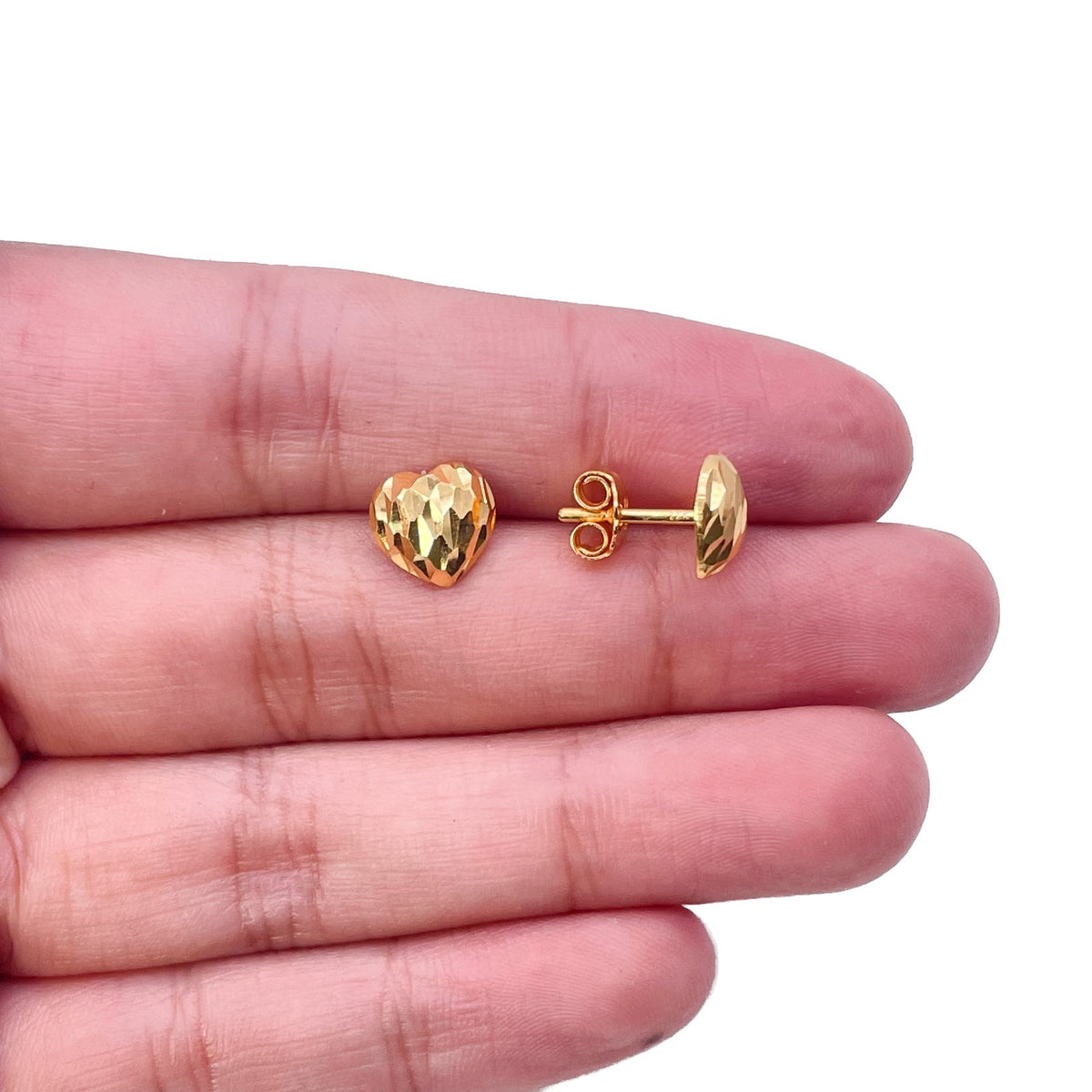 22ct Yellow Gold Textured Heart Studs Diamond Cut Dome