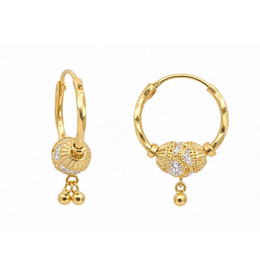22ct Yellow Gold Cubic Zirconia Hoop Earrings Diamond Cut Double Drop