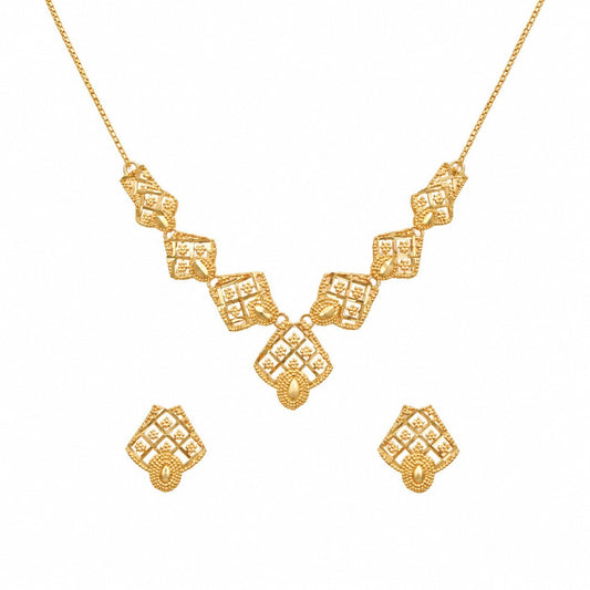 22ct Yellow Gold Filigree Necklace & Earring Set Diamond Lattice